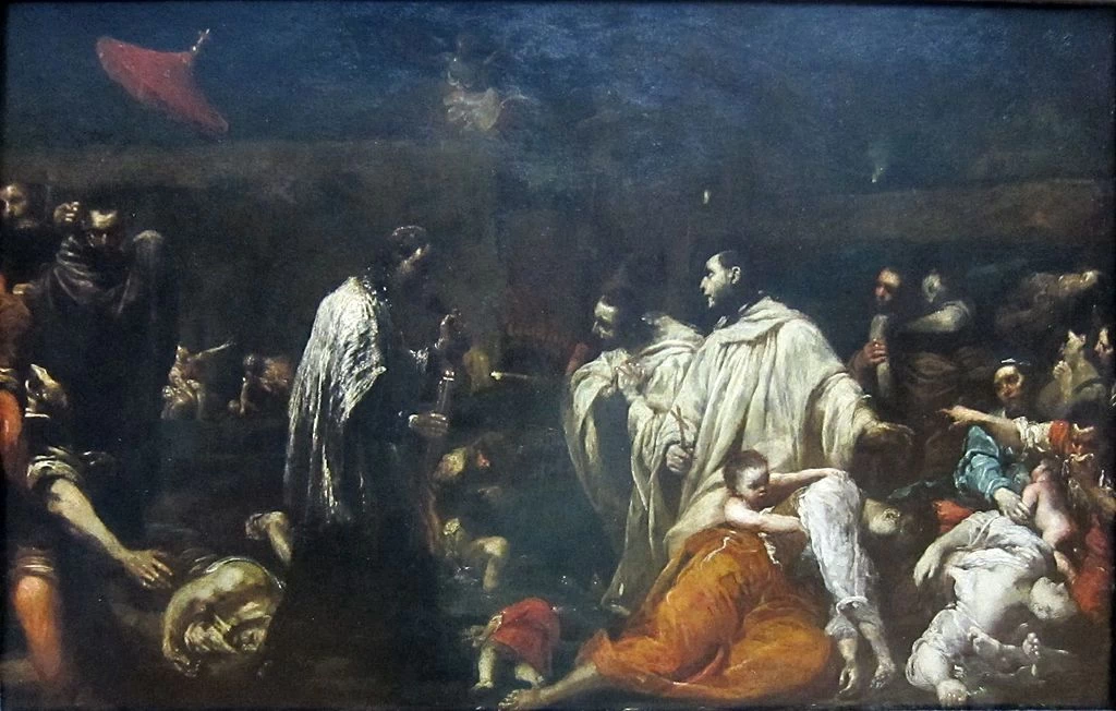 Il beato Bernardo Tolomei in visita alle vittime della peste